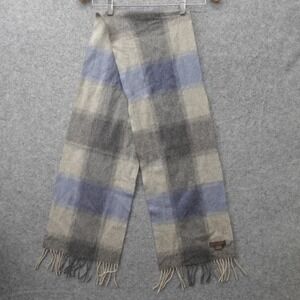 Pure Cashmere Scarf Gray Blue LOUISA PERINI Block Plaid Cozy Winter Luxury 10x70